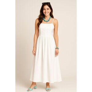 NWT: Commonsense:  White Sleeveless Maxi Dress: SZ L   Cottage Core Y2K Boho